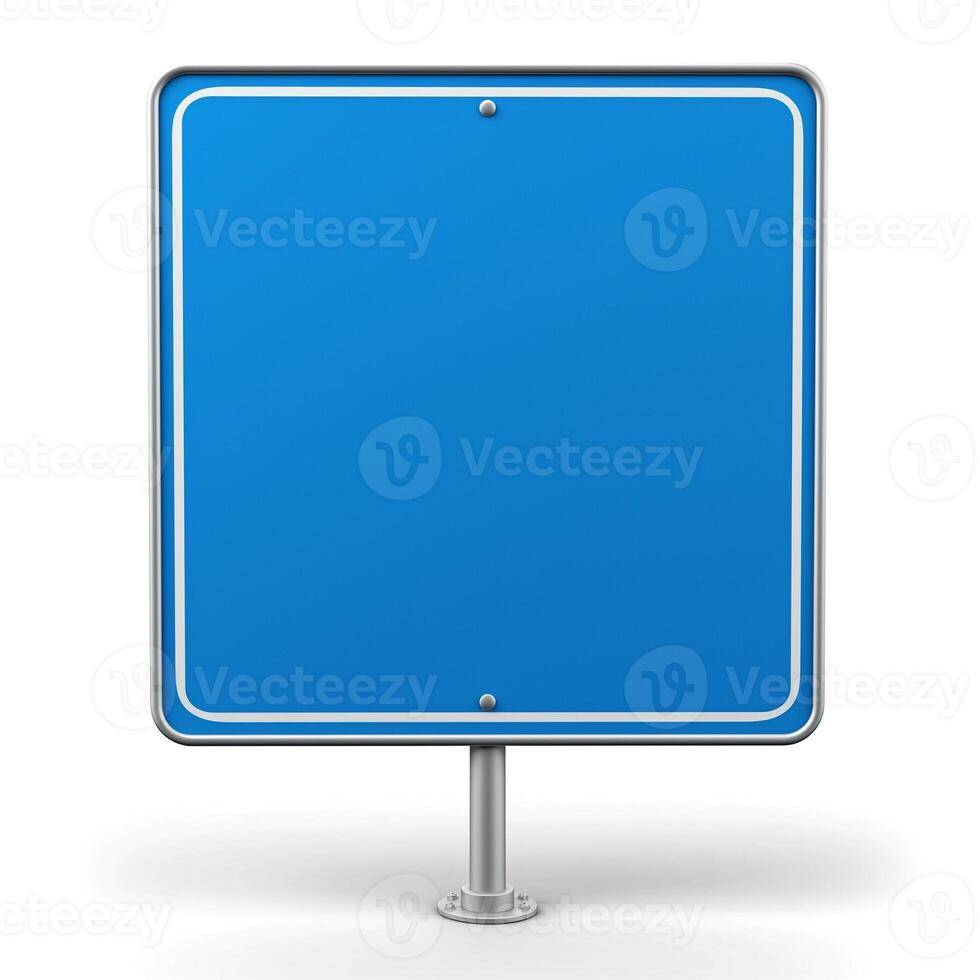 A blank blue signpost on a white background, ideal for adding custom messages or symbols. photo
