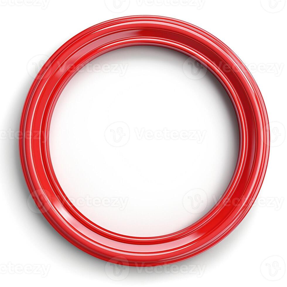 A vibrant red circular frame, elegant and glossy, perfect for showcasing artwork or photographs. photo