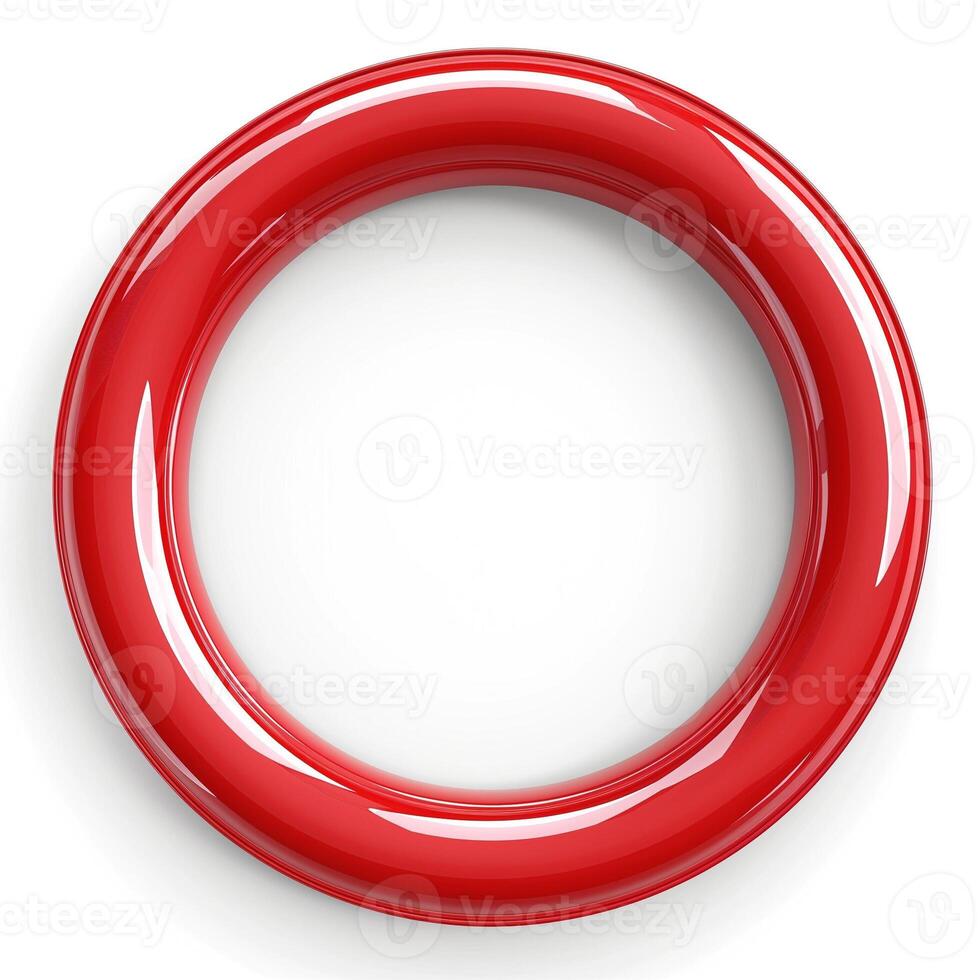 A glossy red circular ring on a white background, evoking a modern and sleek aesthetic. photo