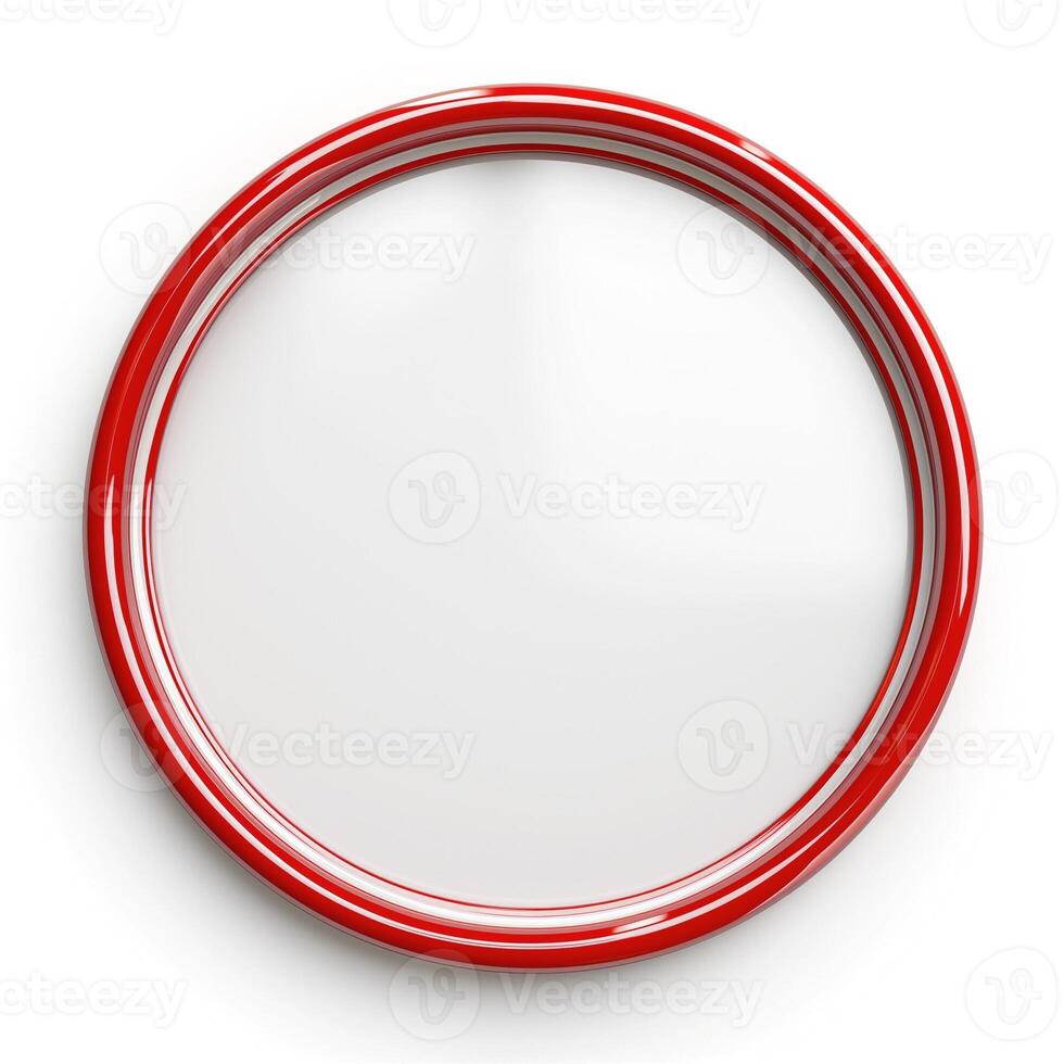 A sleek, glossy red circular frame with a smooth white interior, perfect for displaying artwork or photographs. photo