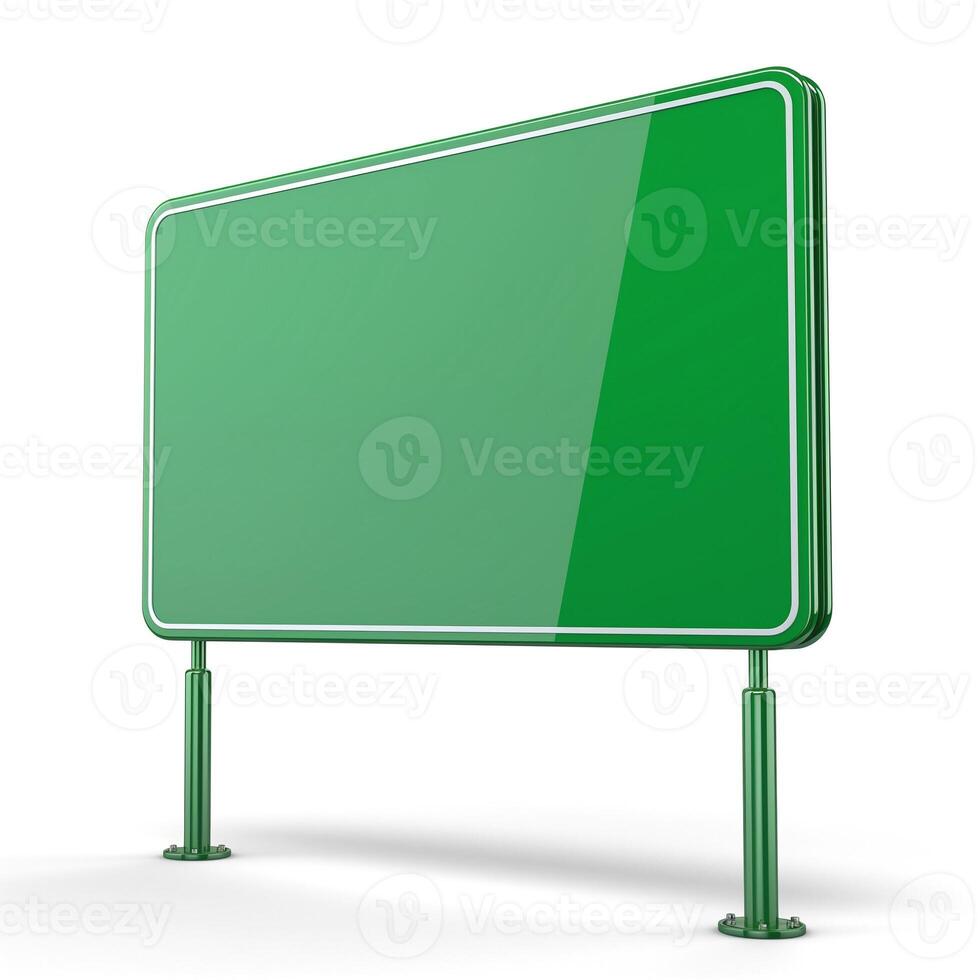 Green blank billboard with a reflective surface, standing on two sturdy poles. photo
