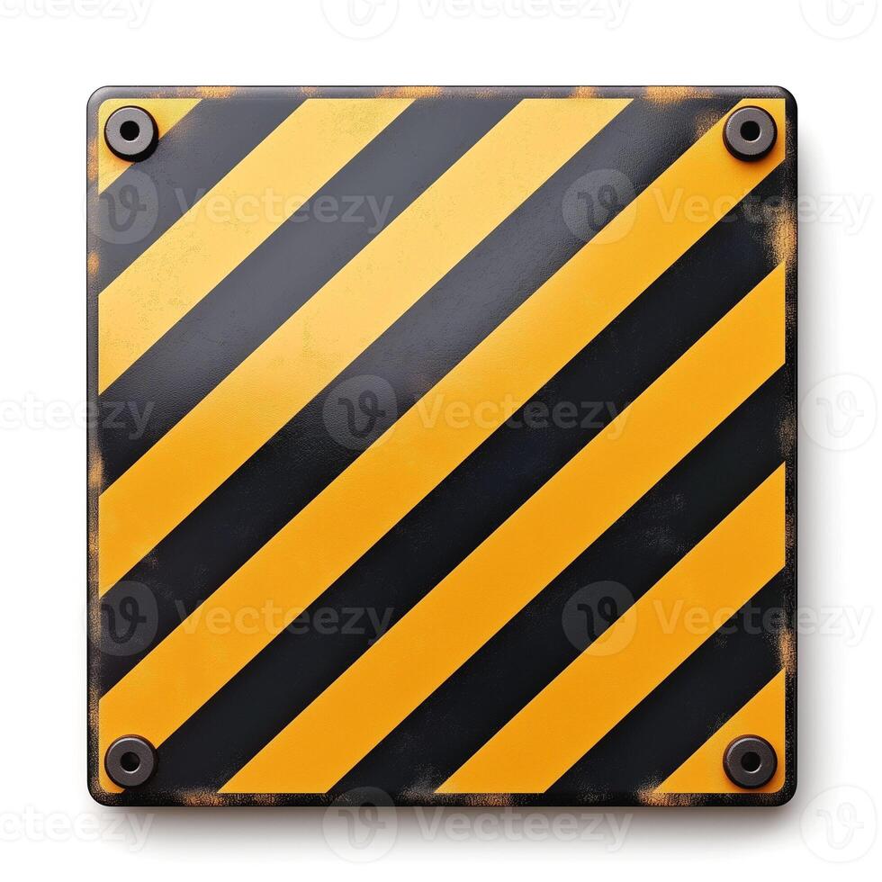A textured sign with bold black and yellow diagonal stripes, indicating caution or warning. photo