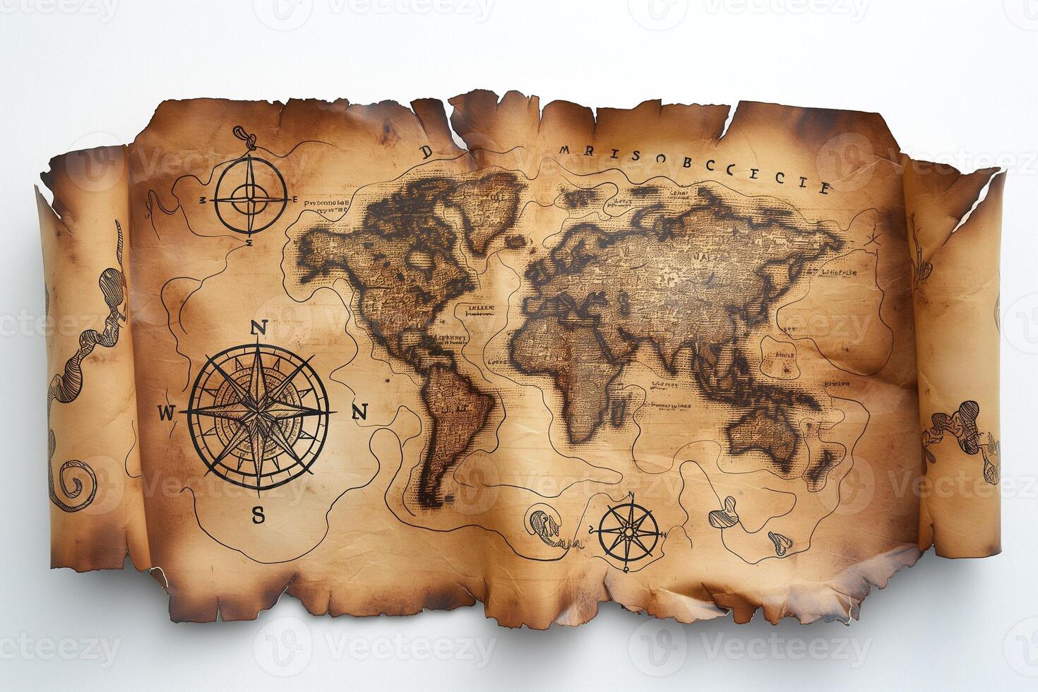 An intricately detailed vintage world map on aged parchment, evoking a sense of adventure and exploration. photo
