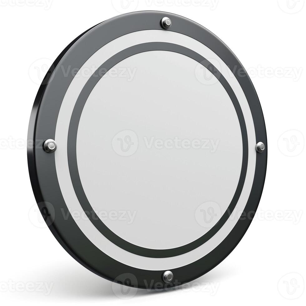 A sleek, modern round mirror with a sturdy black frame, providing a stylish touch to any interior. photo
