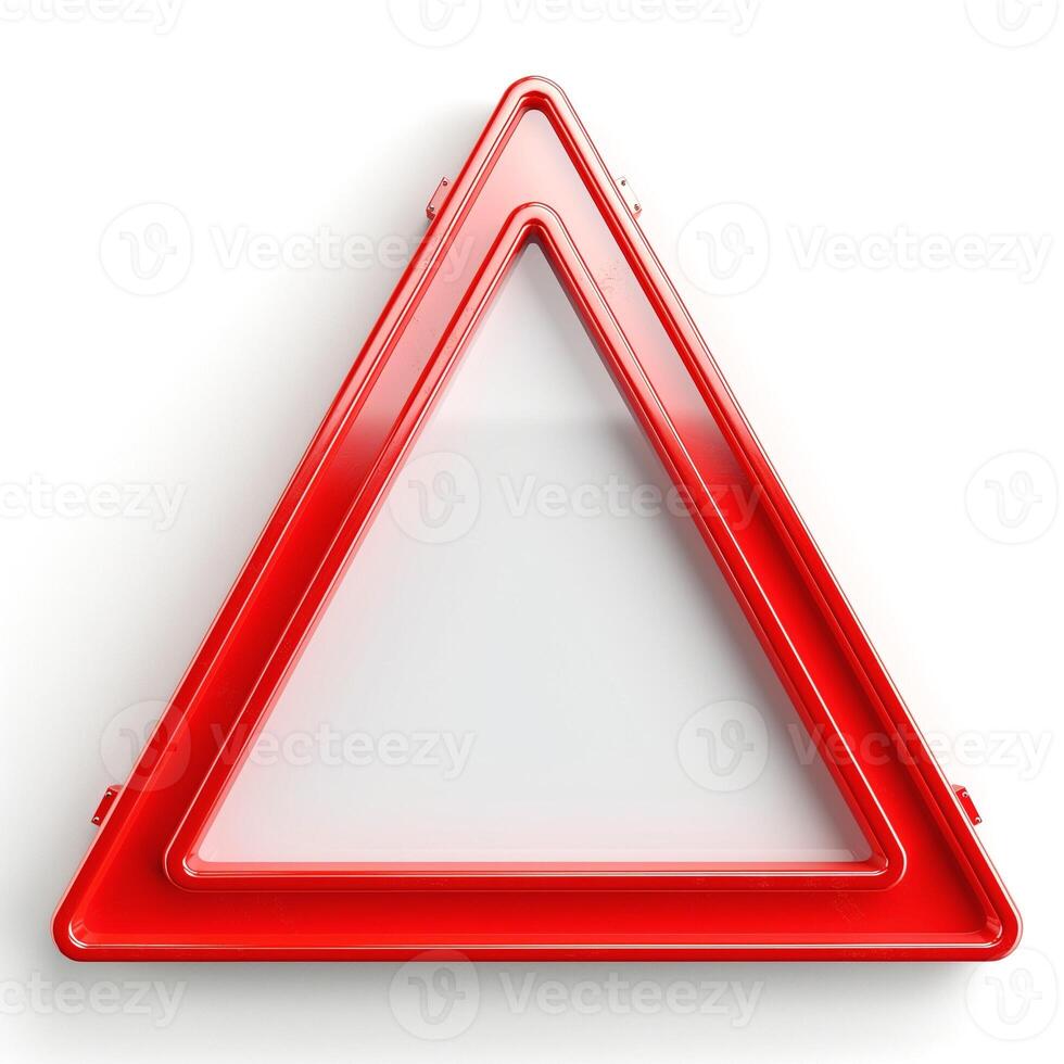 Red triangular warning sign, symbolizing caution for drivers. photo