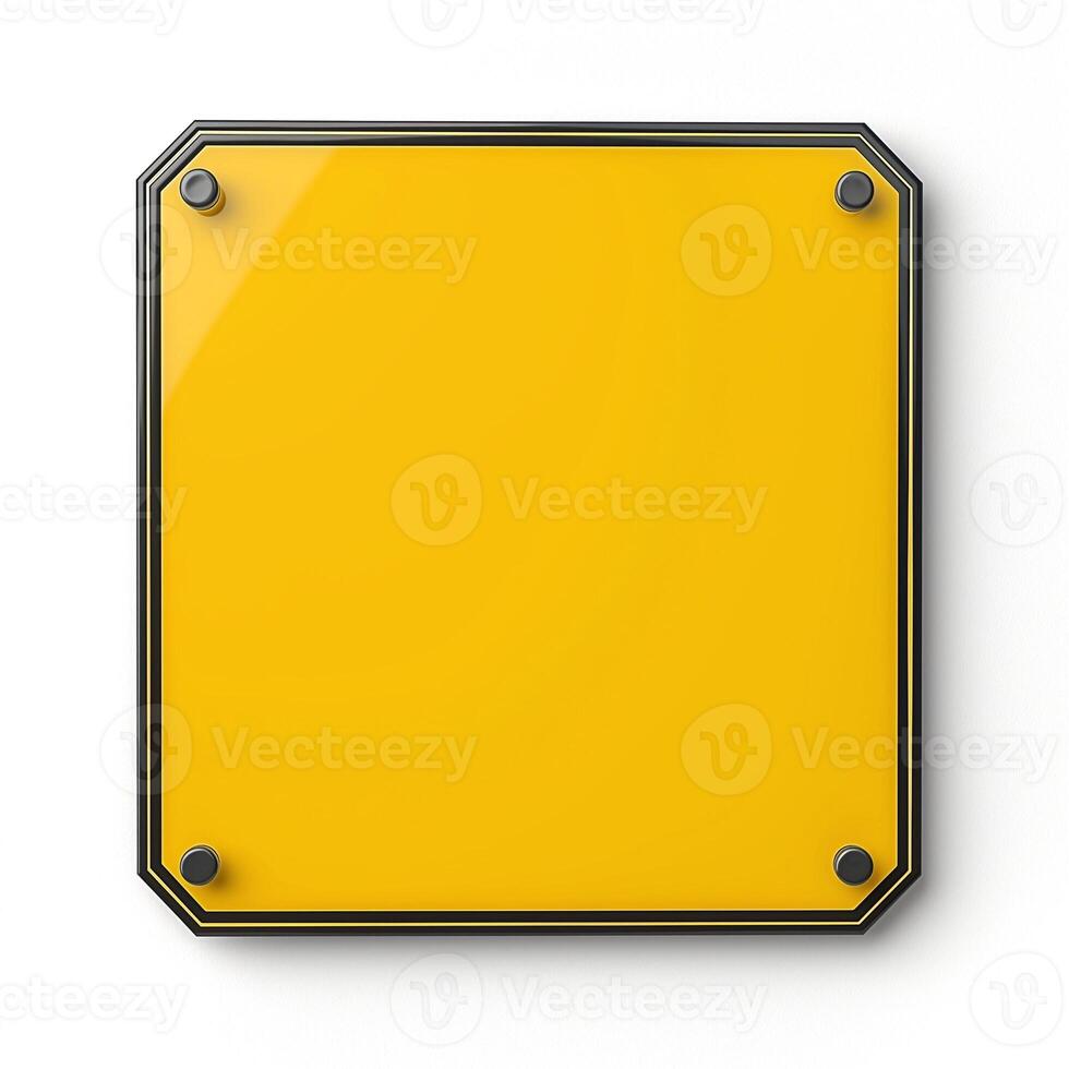Blank yellow sign with a glossy finish and black borders, perfect for customization. photo