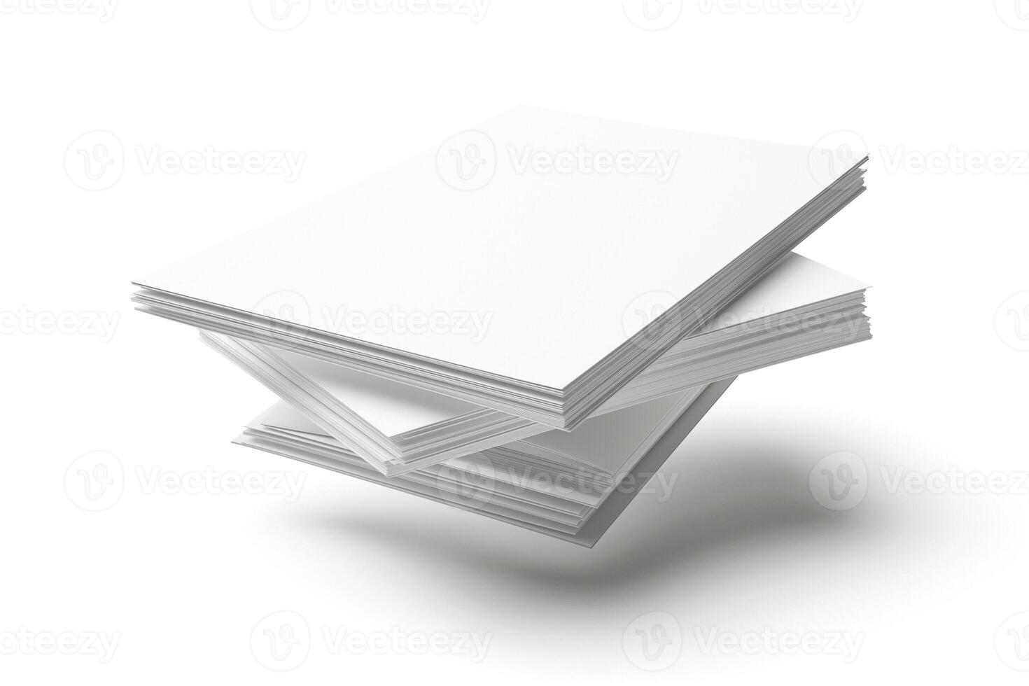 A stack of crisp, white sheets of paper floating elegantly against a soft white background. photo