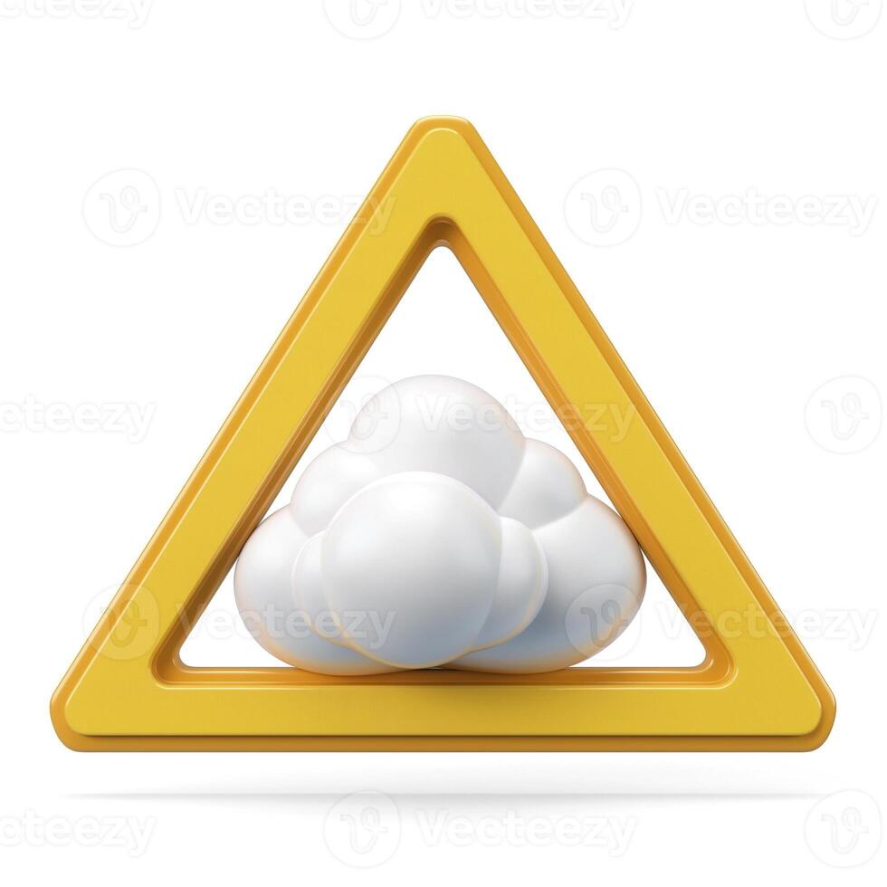 A whimsical yellow triangle with white cloud-like spheres inside, symbolizing creativity and playfulness. photo