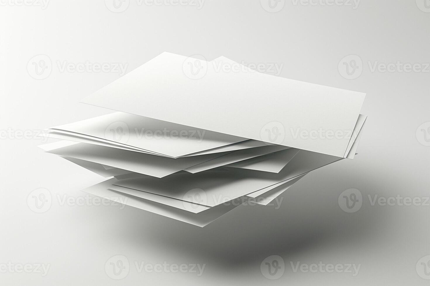 A stack of blank, white sheets of paper floating in a minimalistic setting. photo