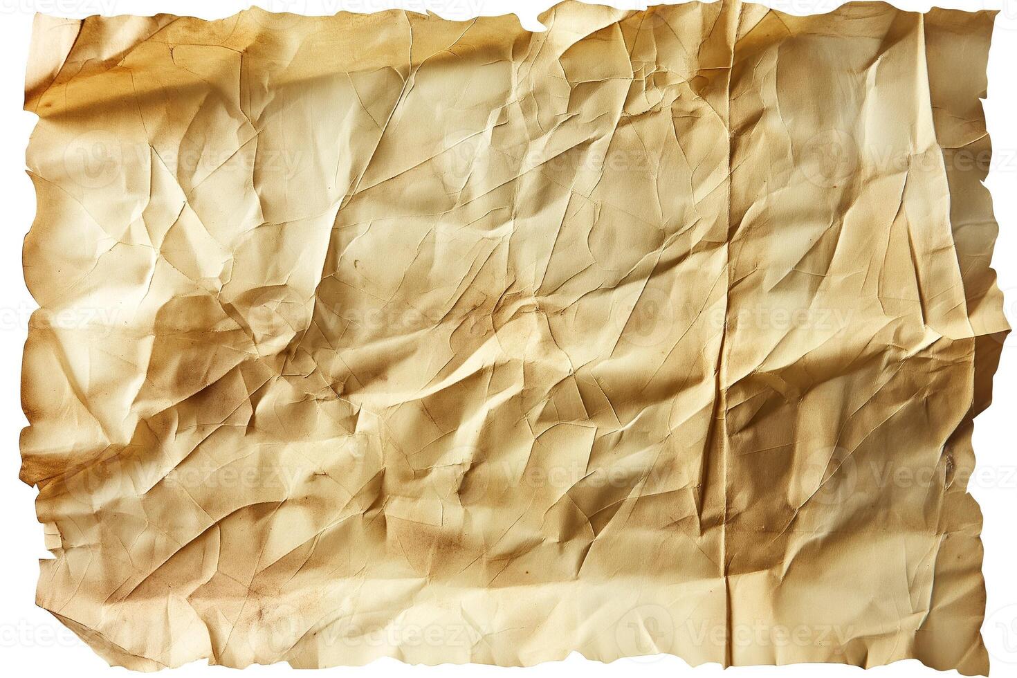 A close-up of crumpled, aged paper with warm tones, creating an antique and textured appearance. photo