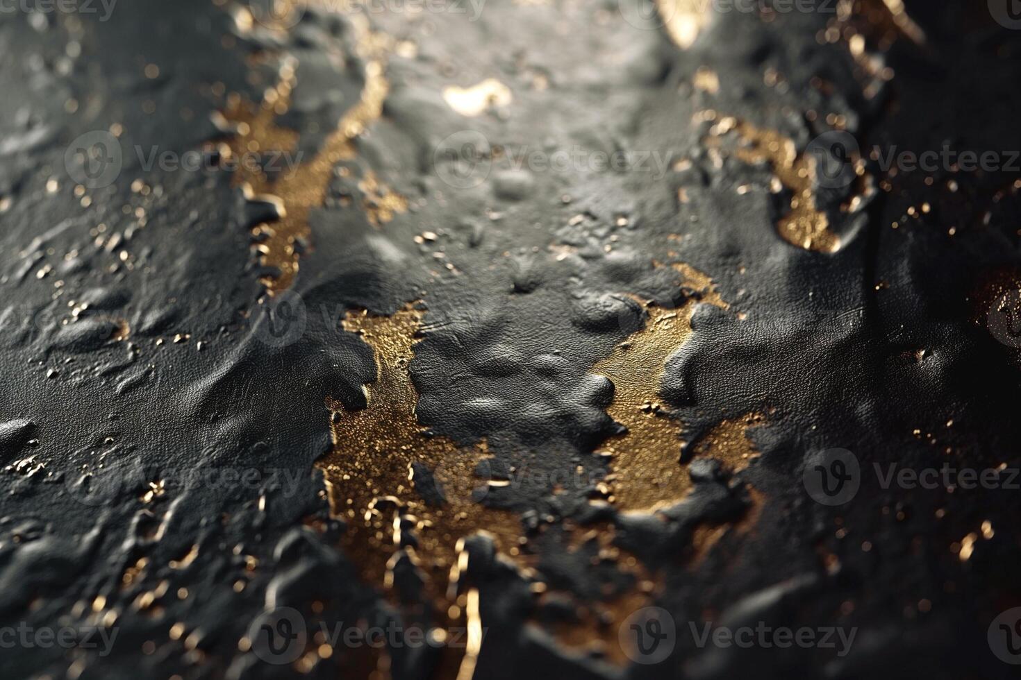 An abstract close-up of textured surface with gold accents contrasting against a dark background, creating an intriguing visual effect. photo