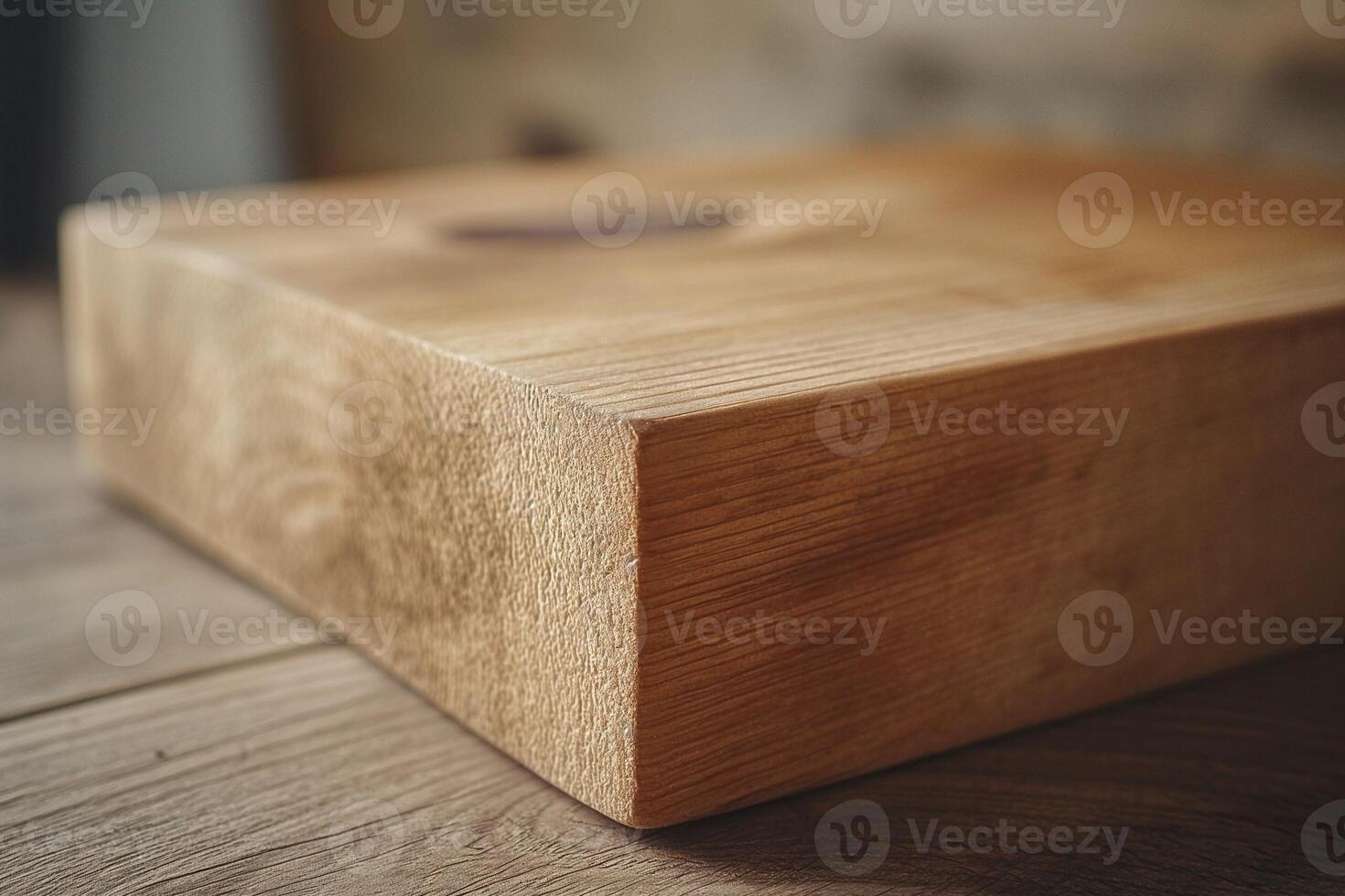 Close-up of a solid wood cutting board showcasing its natural texture and grain patterns. photo