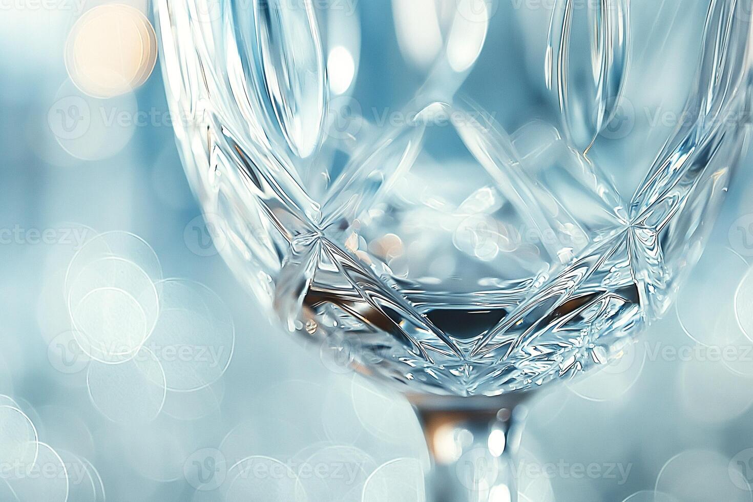 Close-up of an elegant crystal glass filled with a rich beverage, sparkling with reflections and artistic bokeh. photo