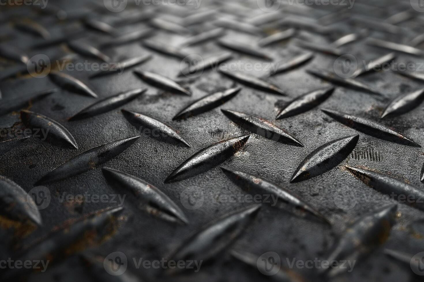 Close-up of a textured metal surface showing a diamond plate pattern. photo