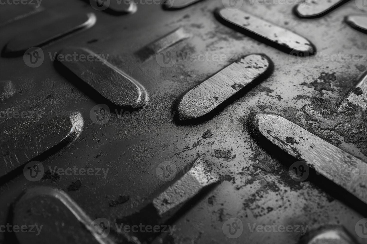 Close-up of textured black metal surface with raised pattern, showcasing wear and industrial design elements. photo