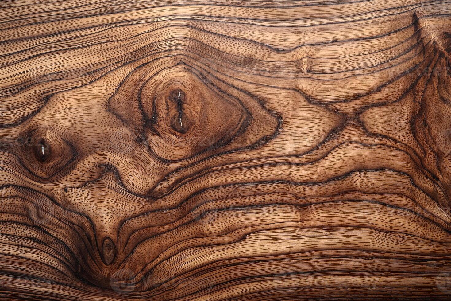 Close-up of beautiful walnut wood grain with intricate patterns and rich hues. photo