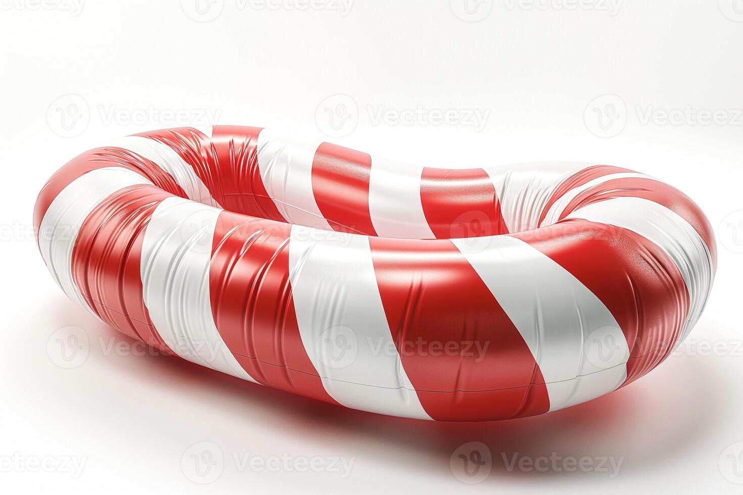 A vibrant red and white inflatable pool ring, perfect for summer fun and relaxation. photo
