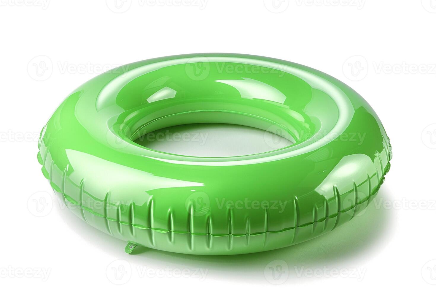 Bright green inflatable pool float, perfect for summer relaxation and fun. photo