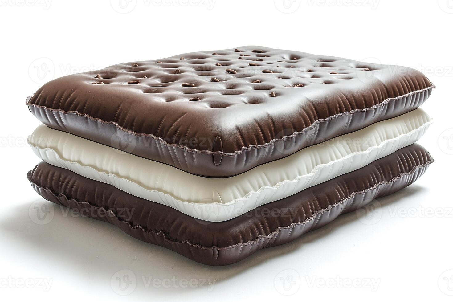 An artistic arrangement of three layers of inflatable mattress, featuring dark brown, white, and light brown colors. photo