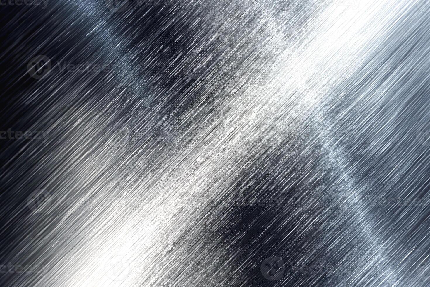 Abstract view of brushed metal surface with diagonal streaks reflecting light. photo