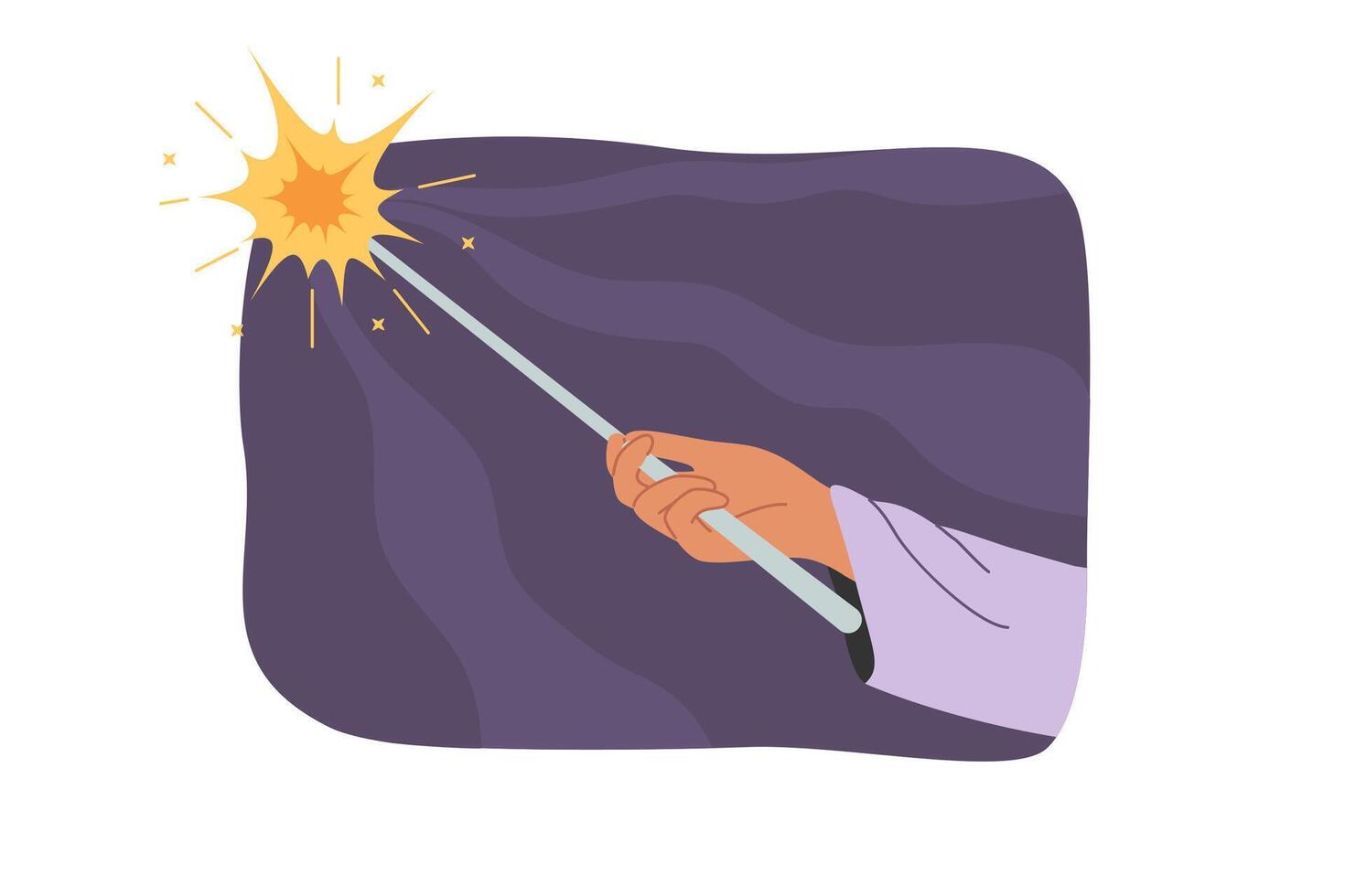 Magic wand in hand of sorcerer casting spell and creating flash of light symbolizing miracle vector