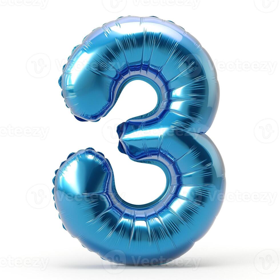 Shiny blue number three balloon, perfect for celebrations and events. photo