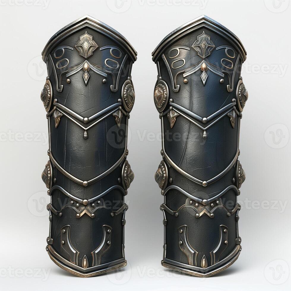 Detailed fantasy armor gauntlets with metallic accents and intricate designs, ideal for a heroic character. photo