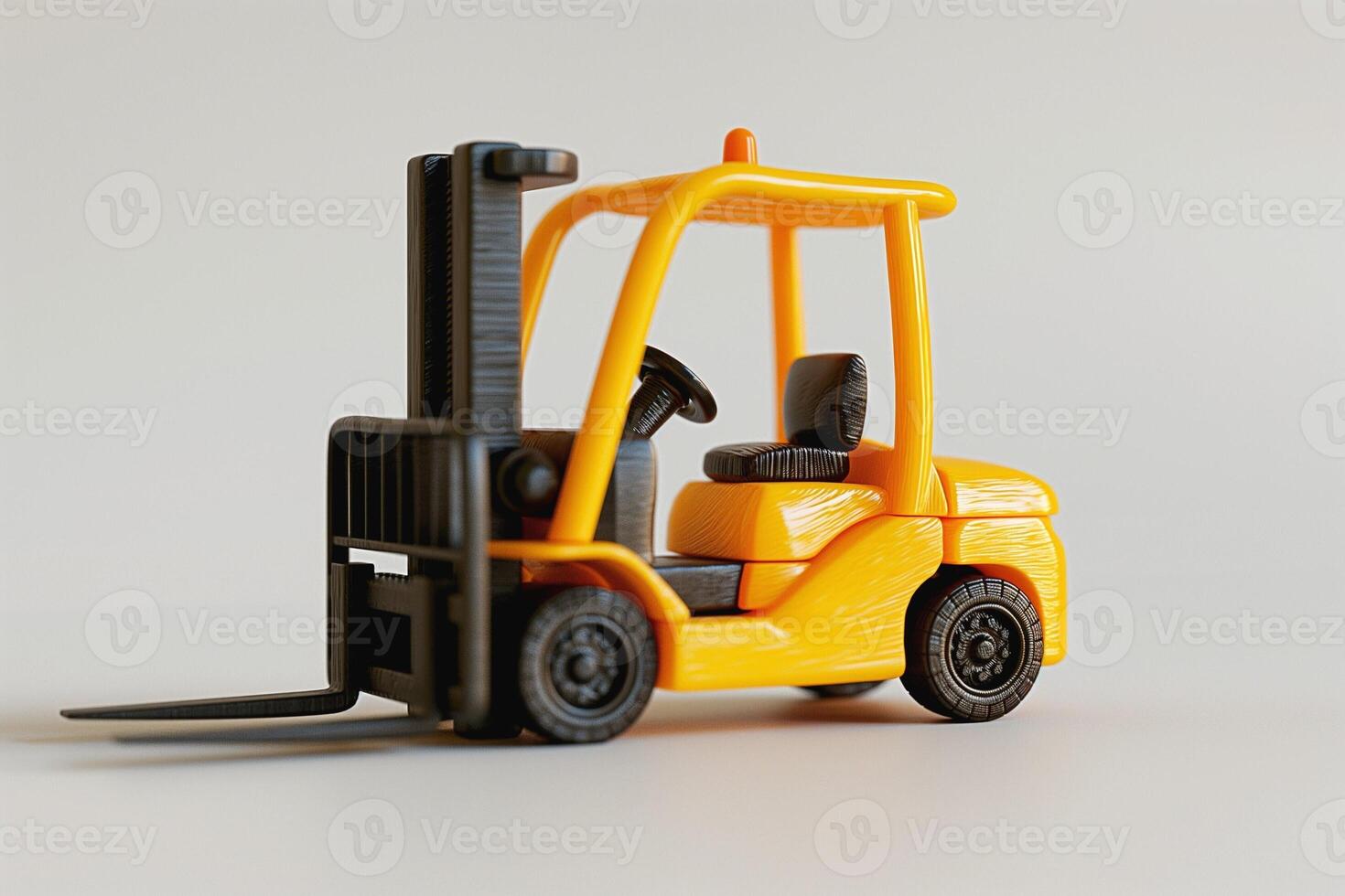 A vibrant yellow toy forklift against a neutral background, highlighting its playful design and functional features. photo