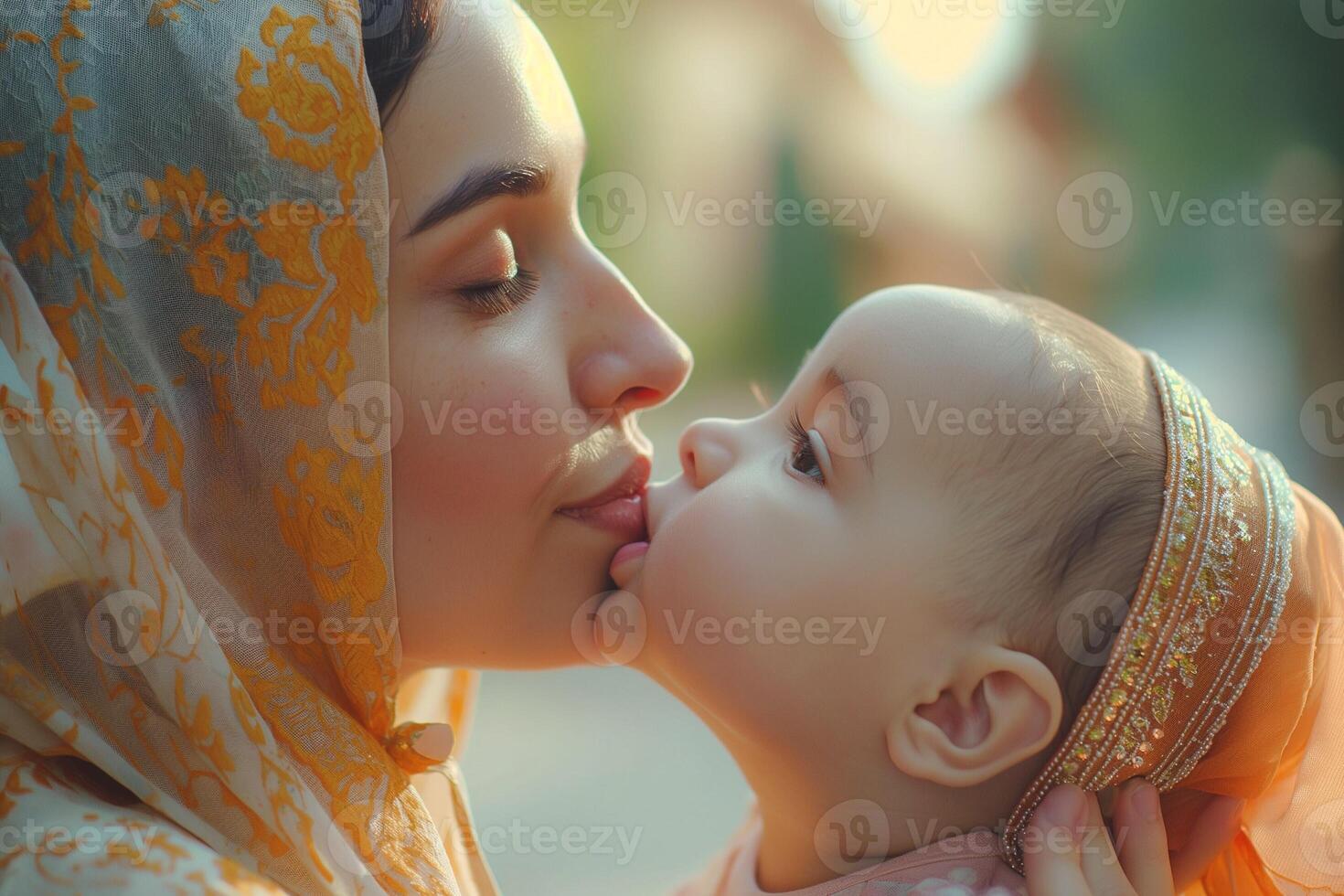 A tender moment between a mother and her baby, showcasing love and connection in a soft, warm setting. photo