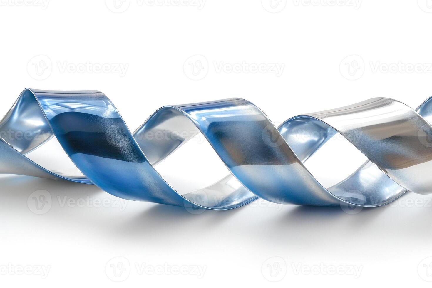 A spiraling strip of glossy blue and transparent ribbon creates a sense of movement and elegance. photo