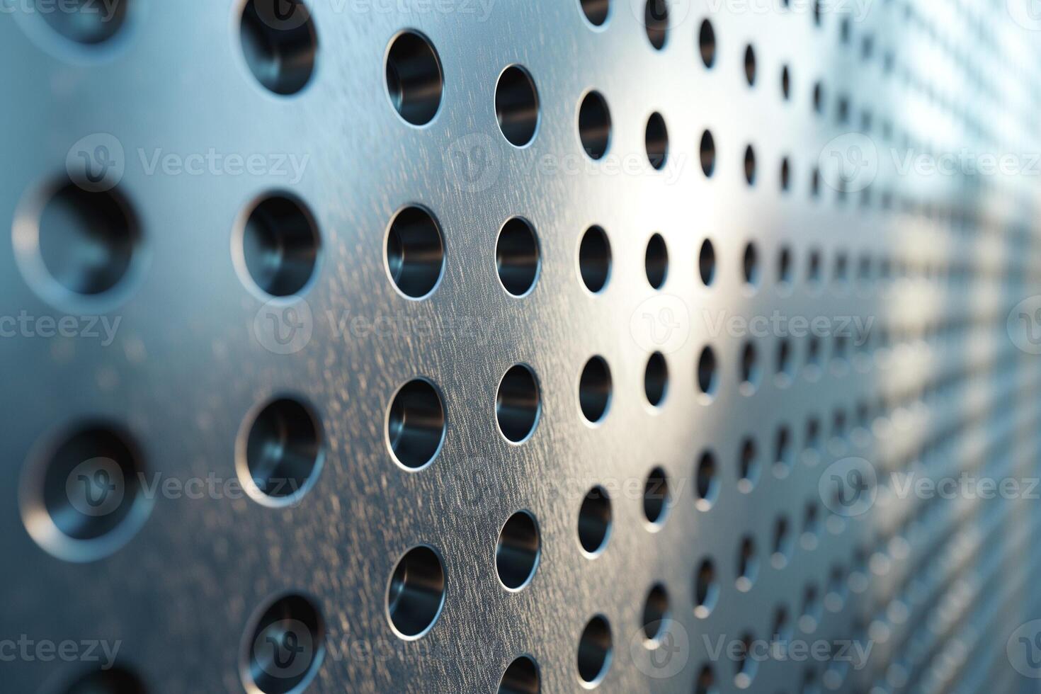 Abstract close-up of a perforated metal surface with a shiny finish, creating a modern industrial feel. photo