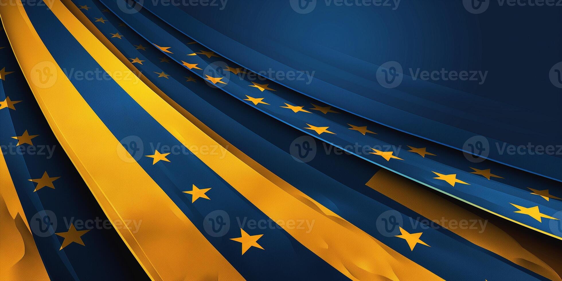 Abstract waves featuring blue and yellow colors with star motifs, symbolizing unity and cooperation. photo