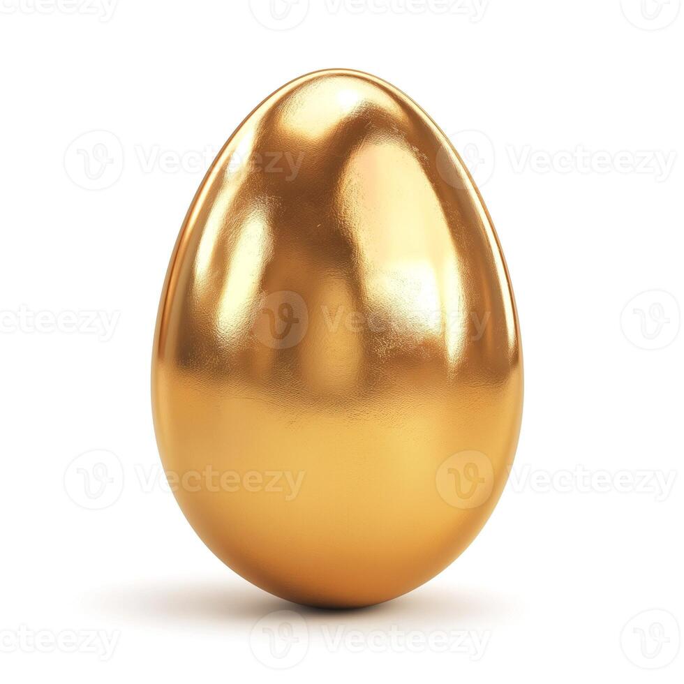 A shiny golden egg standing upright, reflecting light with a smooth surface, symbolizing wealth and prosperity. photo