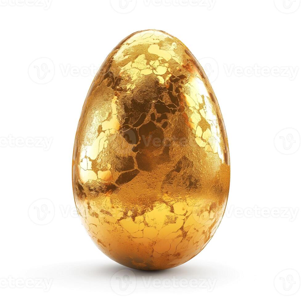 A beautifully designed golden egg featuring a cracked texture, symbolizing luxury and elegance. photo