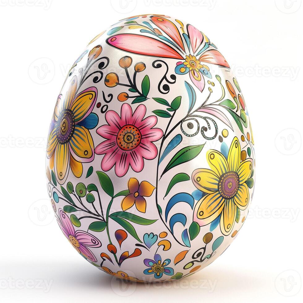 Colorful decorative egg featuring intricate floral patterns and butterflies. photo