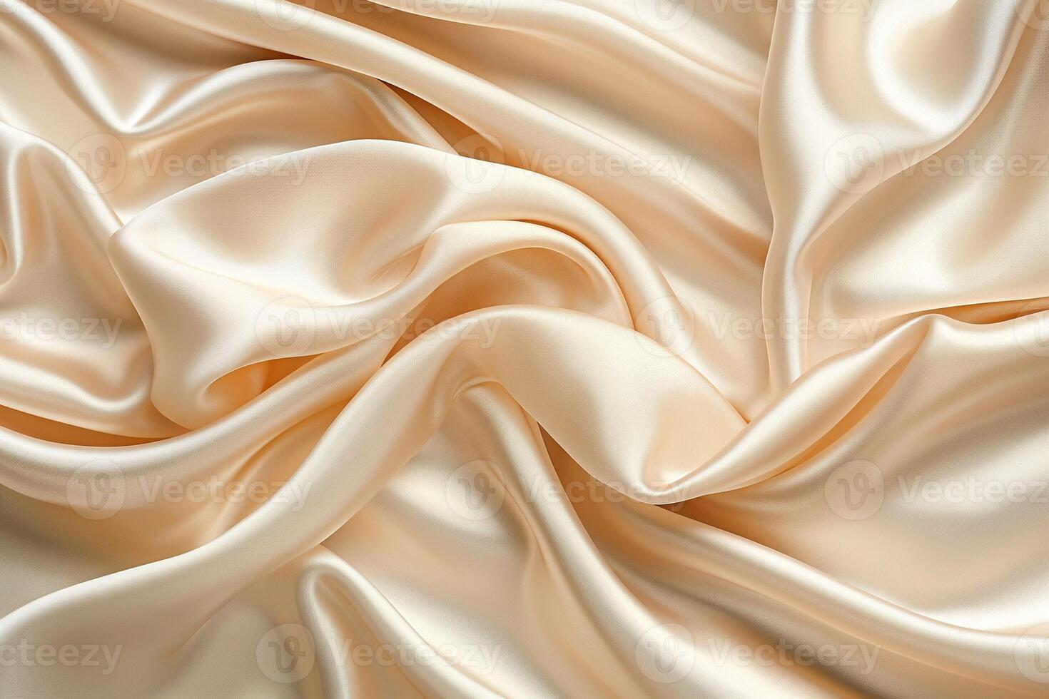 Close-up of luxurious beige satin fabric, showcasing its smooth texture and elegant drape. photo