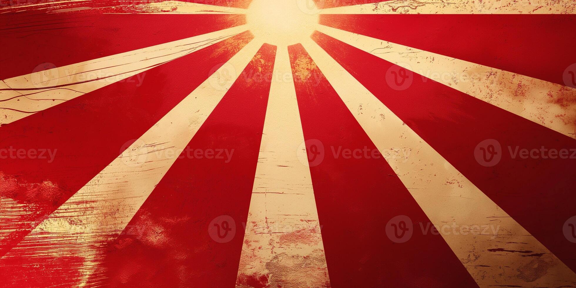 A striking sunburst pattern with bold red and cream stripes radiating outward, creating a dynamic and energetic visual effect. photo