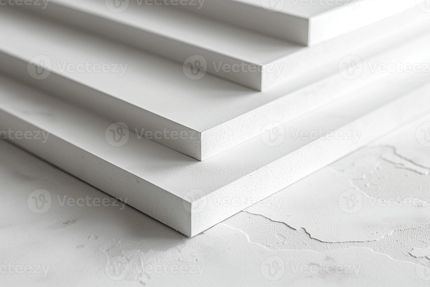 Minimalist white stacked panels creating a modern aesthetic. photo