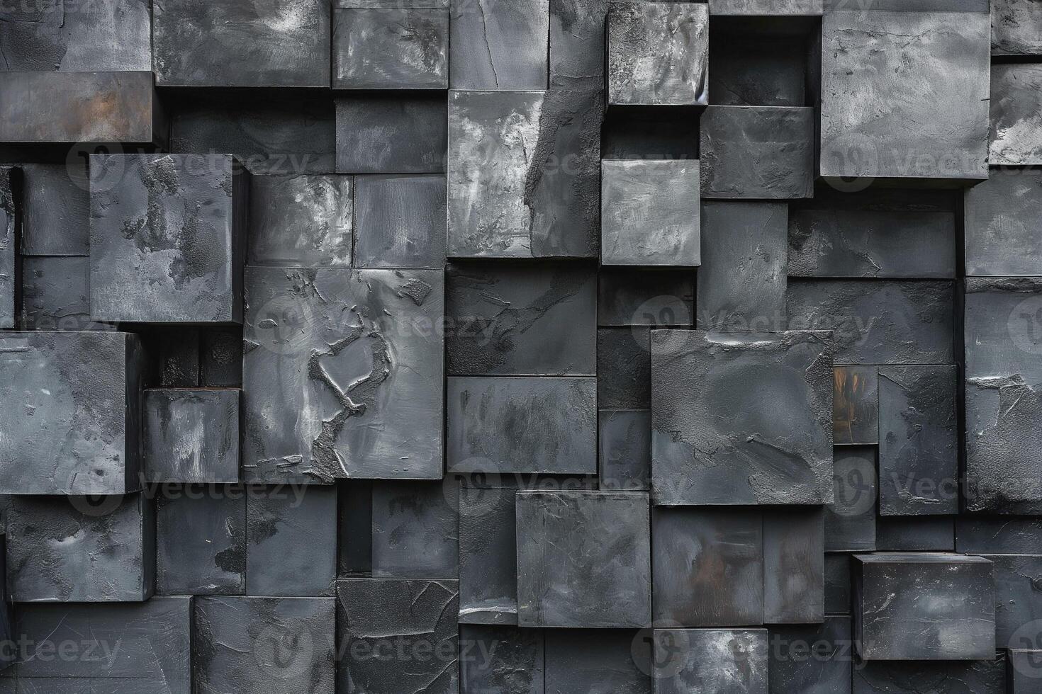 A textured wall featuring a pattern of dark gray, matte-finished cubes arranged in an abstract design. photo