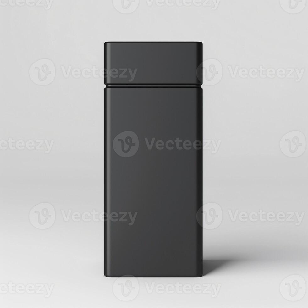 Sleek black container on a minimalistic background, emphasizing modern design and simplicity. photo