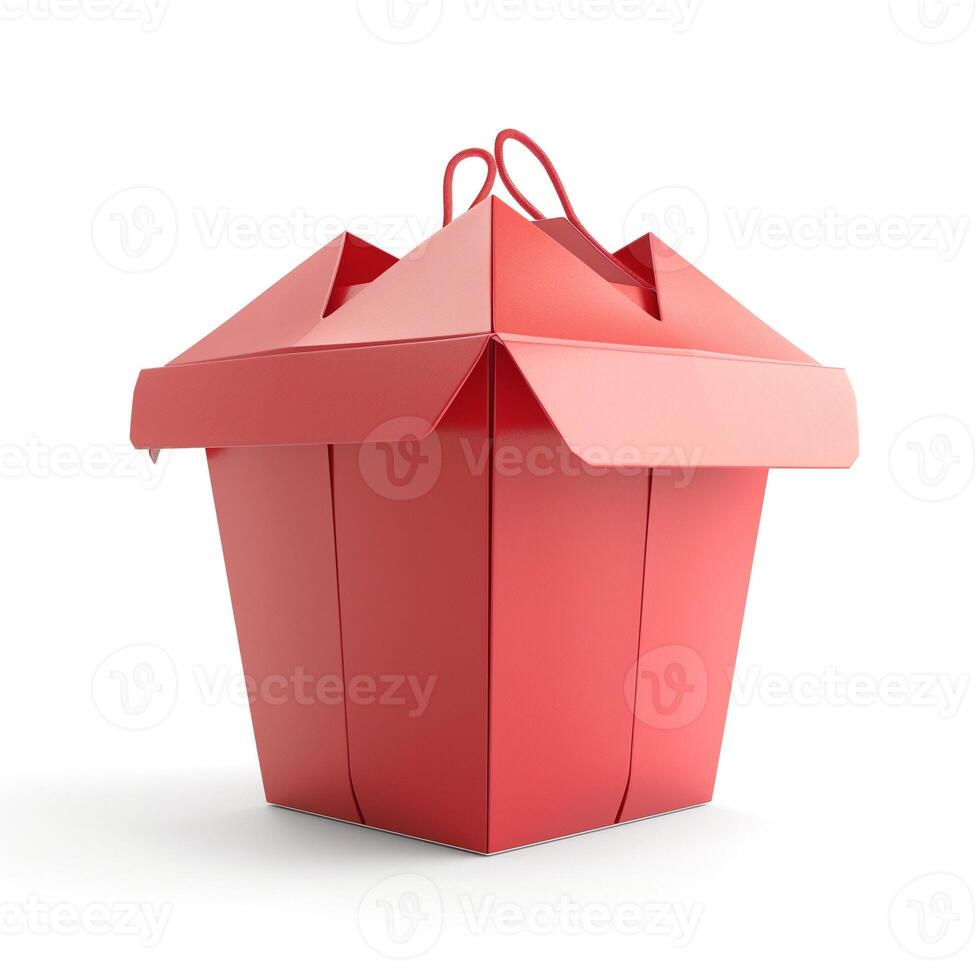 Bright red takeout box, perfect for food delivery or takeout, showcasing a modern and trendy design. photo