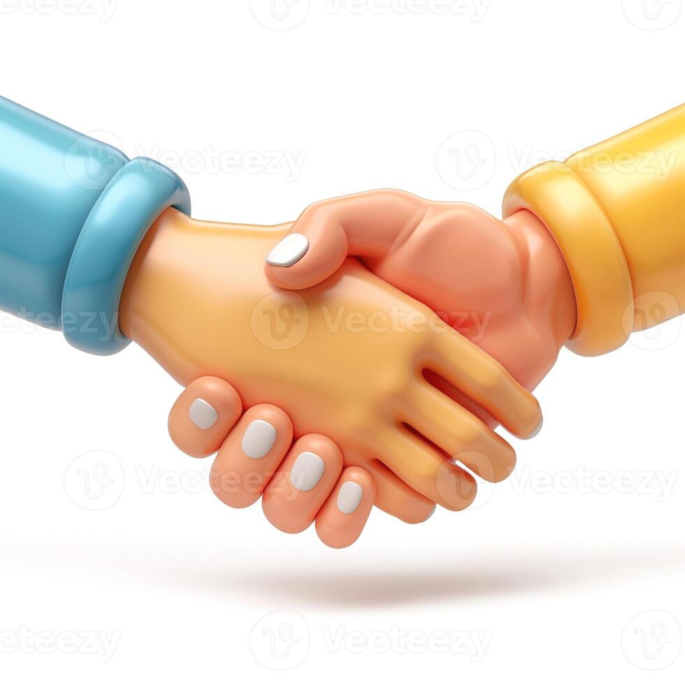 Two cartoon hands shaking, symbolizing agreement and collaboration in a playful, colorful style. photo