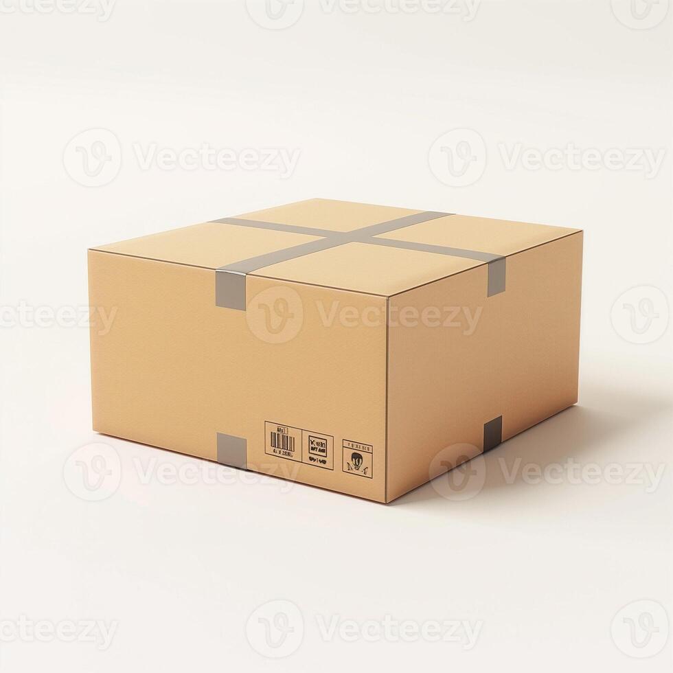A plain cardboard box with transparent tape, perfect for shipping or storage. photo