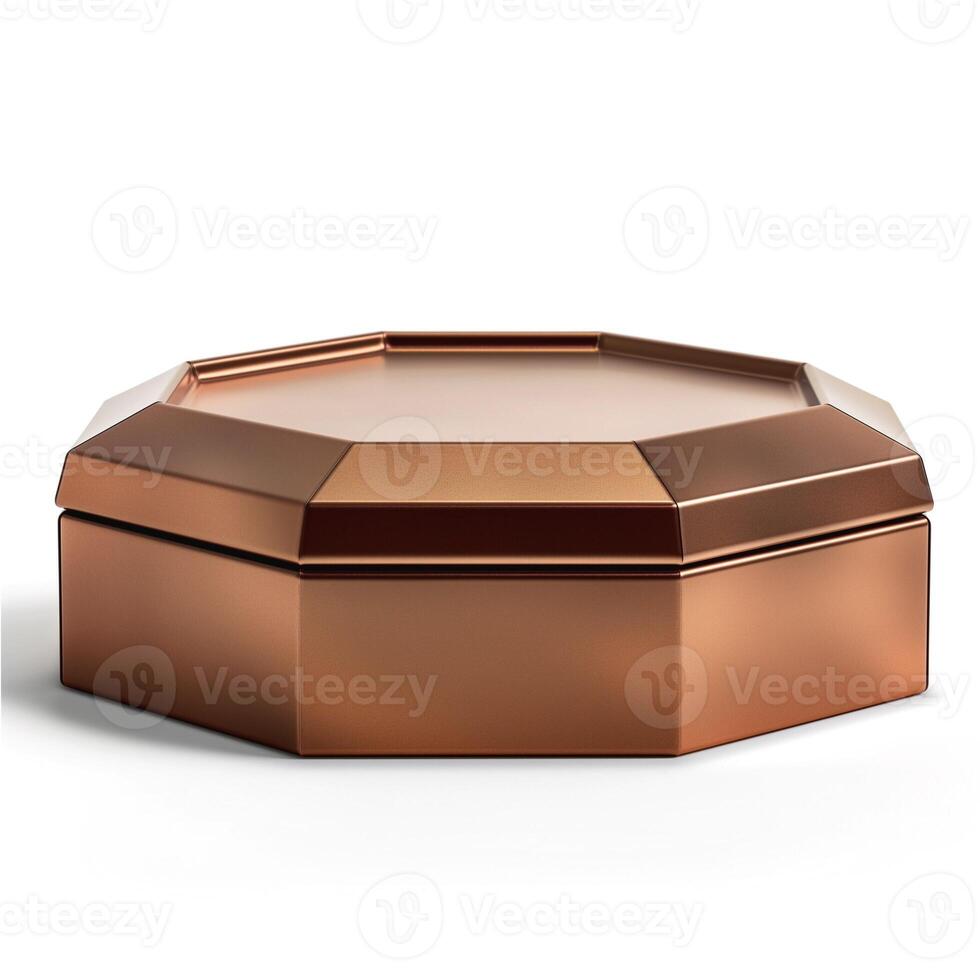 Elegant copper octagonal box with a smooth finish, perfect for storage or as a decorative piece. photo