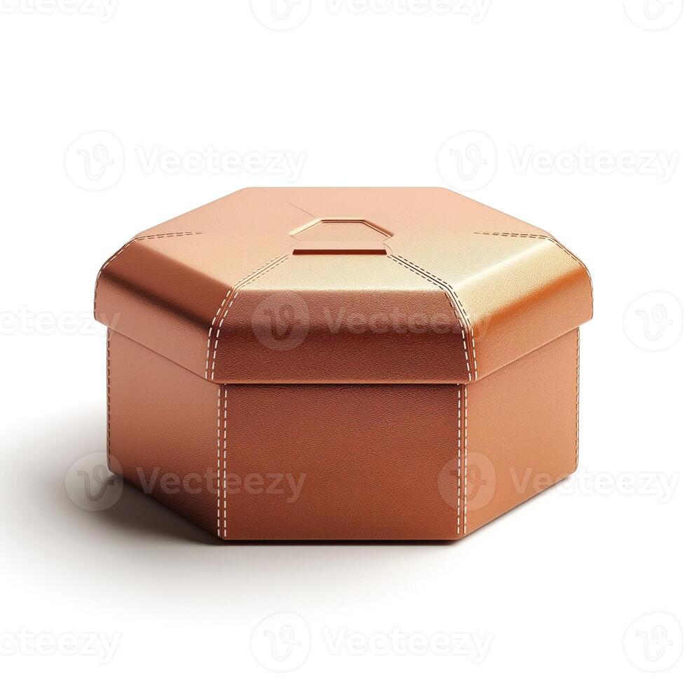 Stylish hexagonal leather box, featuring stitched detailing and a smooth surface, perfect for elegant storage solutions. photo