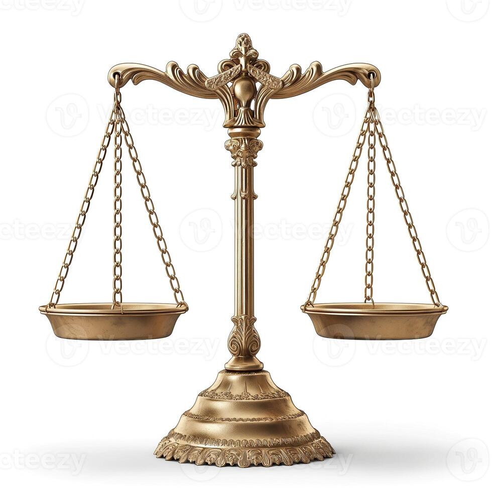 A golden weighing scale symbolizing justice and balance in a classic design. photo