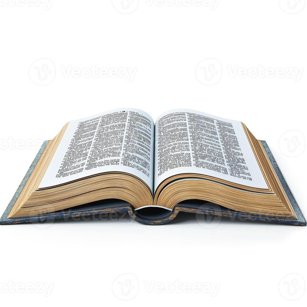 An open dictionary showcasing its extensive pages, emphasizing knowledge and learning. photo