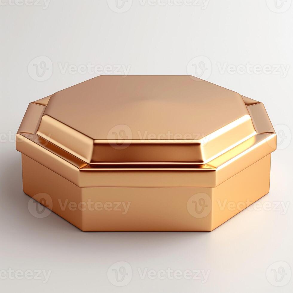 Elegant golden hexagonal box with a sleek design, perfect for gifting or storage. photo