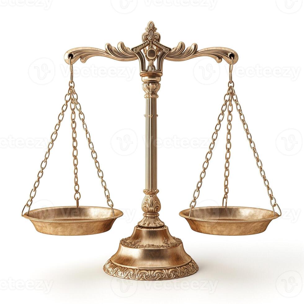 A classic brass balance scale symbolizing justice and fairness, with detailed craftsmanship. photo