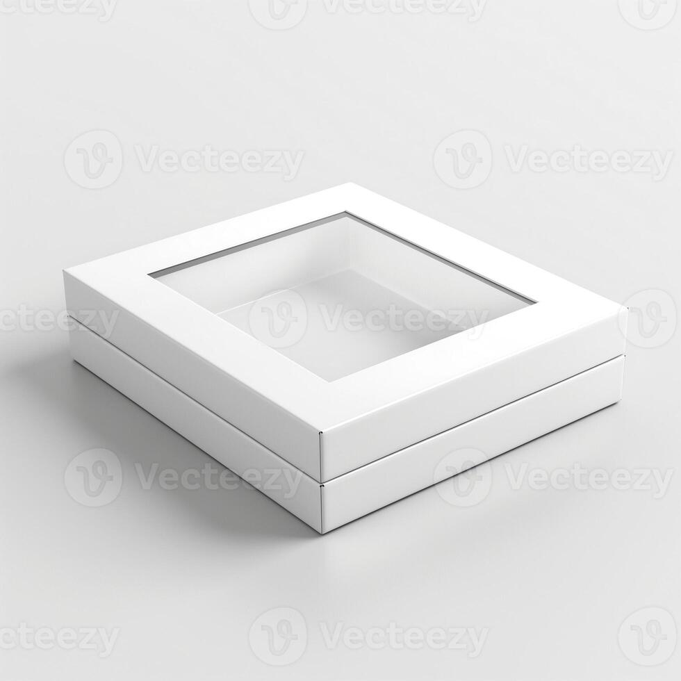 White display box with a transparent lid, perfect for showcasing products or gifts. photo